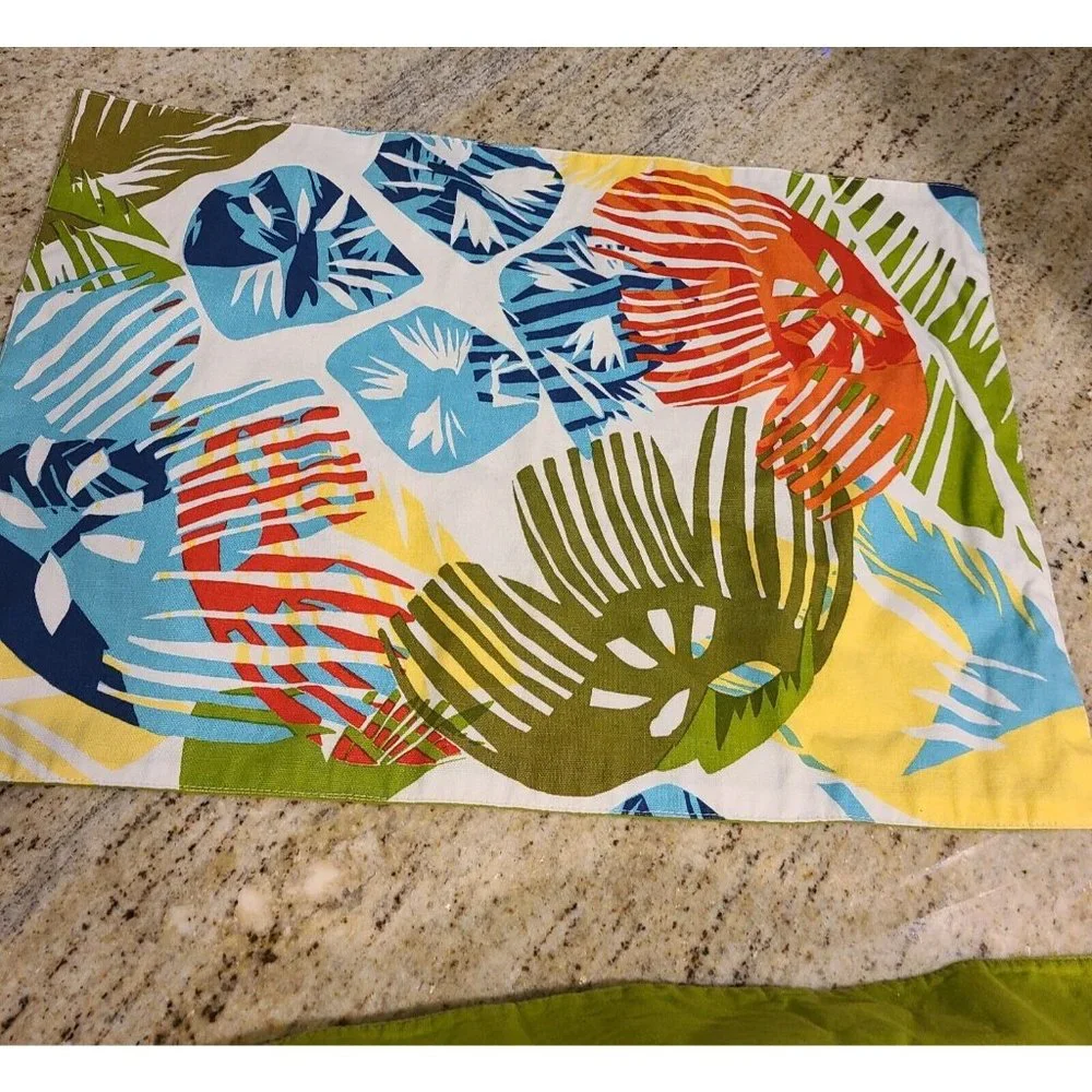 Set of 4 Placemats Island Tropical Abstract Vibrant Colorful Beachy Orange Blue